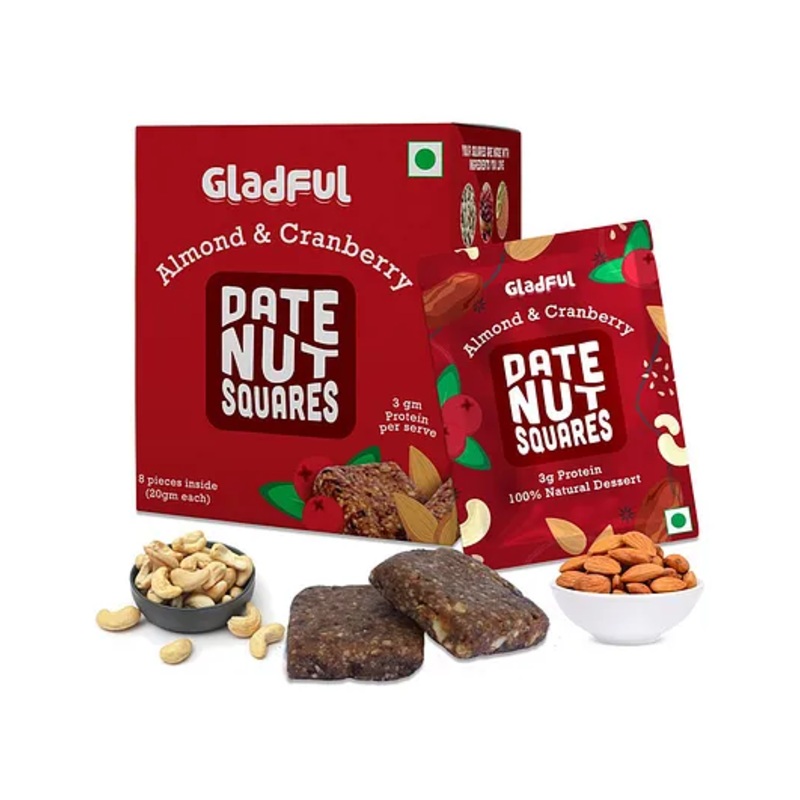 Gladful Almond & Cranberry Date Nut Square Pack of 8 Pouch