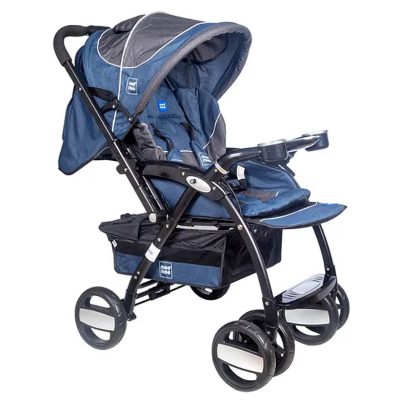 Mee Mee Advanced Baby Stroller for 0 to 3 Years | 5-Point Safety Belt and Thick Cushion Seat | Comfortable Seating with 3 Level Adjustable Seat & Large Canopy, Reversible Soft Foam Handle (Dark Blue)