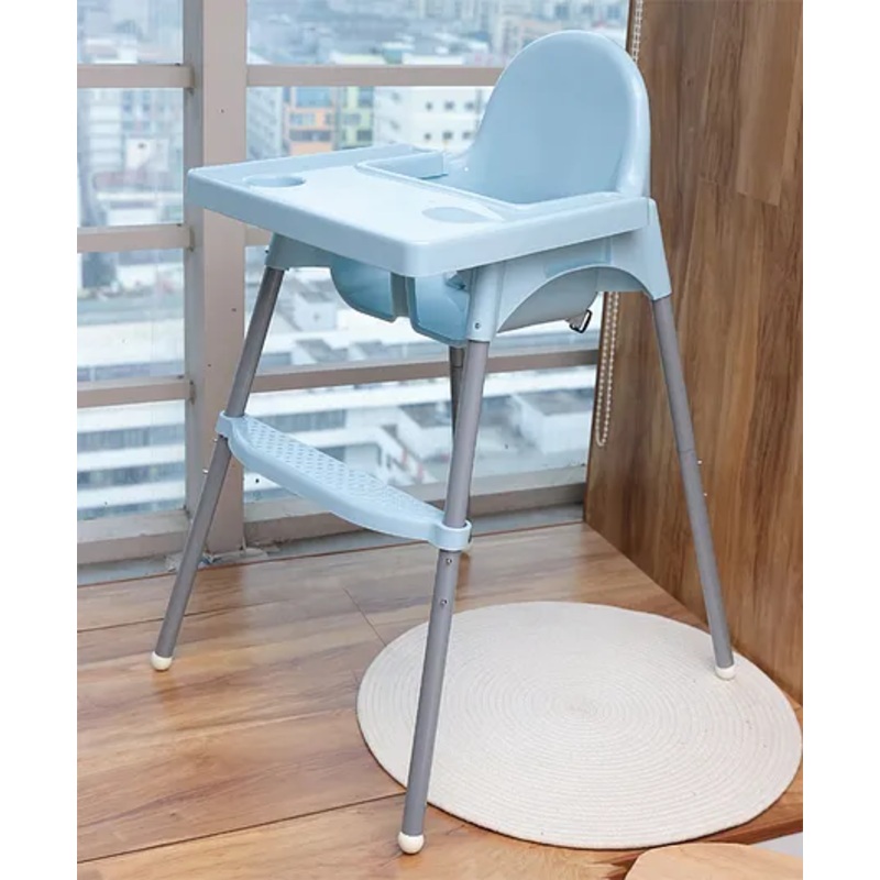 Multi-Functional Portable Folding Feeding Eating Highchair Plastic Kids Baby High Chair With 2 Level Height Adjustment – Blue