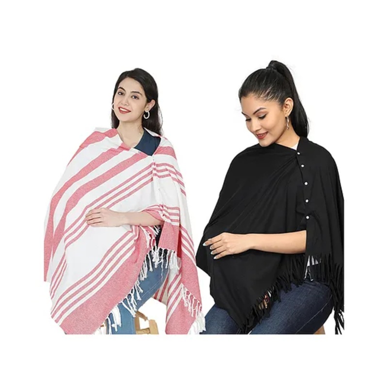 Nene Mother’s Multi g Purpose Large Size Nursing Feeding Scarf Wrap Stole Solid Pack of 2 – Red & Black