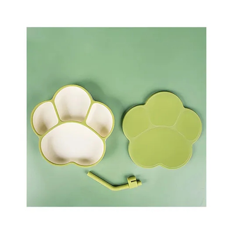StarAndDaisy Baby Food Grade Silicone Suction Plate with Straw for Toddlers, BPA-Free, Slip Resistant Plate for Kids  Green