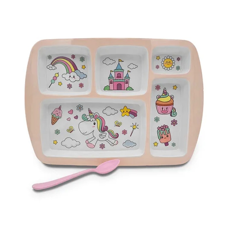 Superware Melamine Kids 5 Section plate with spoon – unicorn ( Set of 2 )