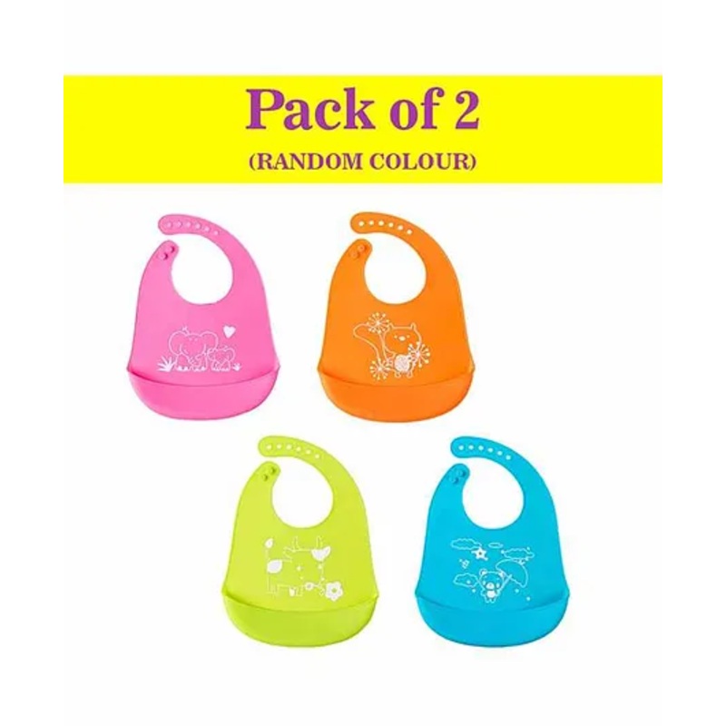 Syga Waterproof Silicone Bibs with Crumb Catcher – Pack of 2(Color May Vary)