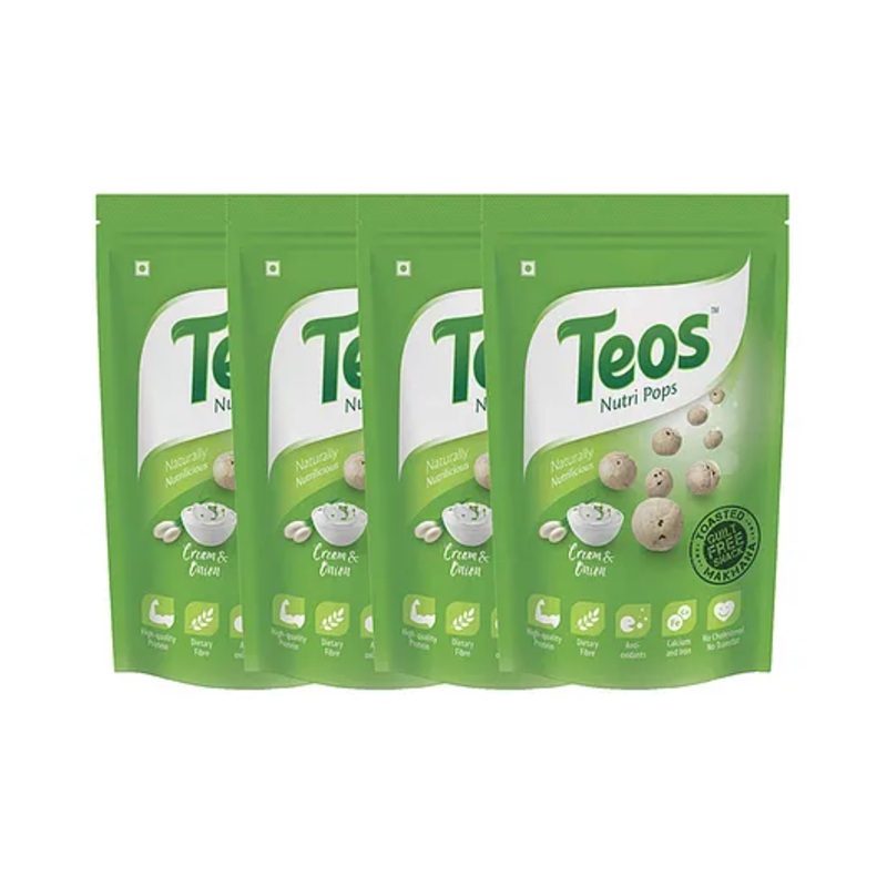 Teos Nutri Pops Roasted Makhana Snacks Cream and Onion 4 x 65 g
