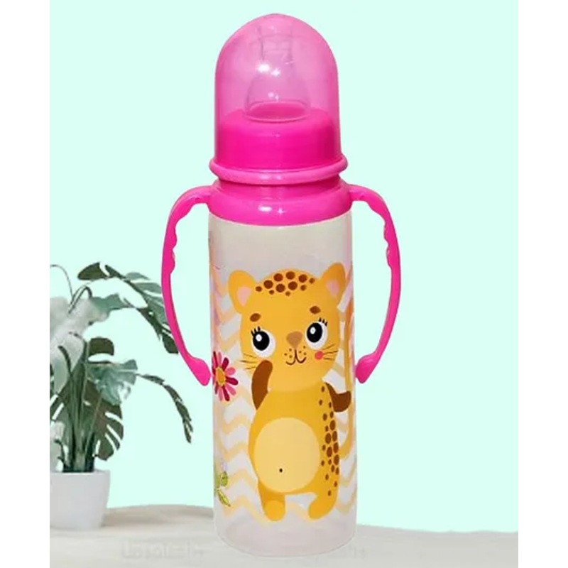 The Cheeky Kidzz Baby Feeding Liquids Milk Feeder Polypropylene Slim Neck 250 ml Bottle Sipper With  Anti Colic Silicone Nipple BPA Free With Handles (PINK)