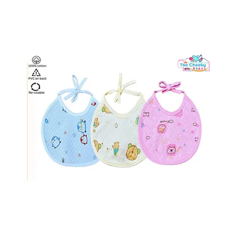 The Cheeky Kidzz Baby Pack Of 3 Premium Feeding Aprons Bibs Cute Attractive Designs Knot Set Everyday Use (MIXED COLORS; 0-12 MONTHS)