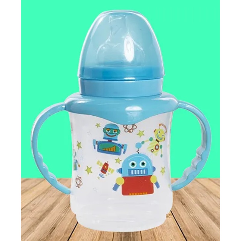 The Cheeky Kidzz Trendy Baby Sipper Feeding Liquids Milk Feeder Polypropylene Wide Neck 250ml Bottle With Anti Colic Silicone Nipple BPA Free (BLUE)