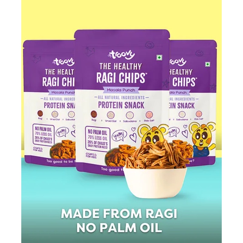 Troovy Healthy Snacks For Kids | Ragi Twist Chips | Tasty & Protein Rich | No Junk | No Chemicals & Trans Fats – (Pack of 3, 70g per pack)
