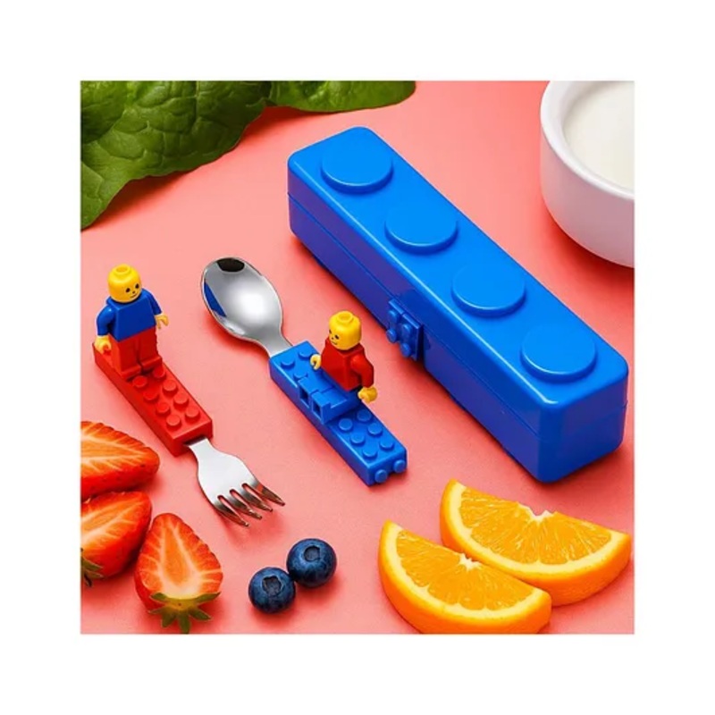 AEREX Building Blocks Spoon Set BPA-Free, Family Baby Spoon and Fork for Babies Kid-Friendly Cutlery Set with Safe & Durable Stainless Steel (304) for Boys and Girls