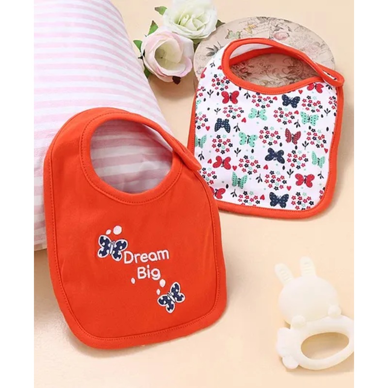 Babyhug Cotton Snap Buttons Closure Butterfly Print Pack of 2 – Orange & White