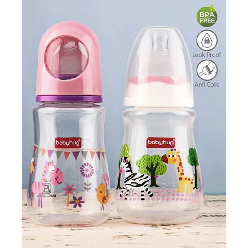Babyhug Feeding Bottle Animal Print Pink & White Pack of 2 – 125 ml & 150 ml