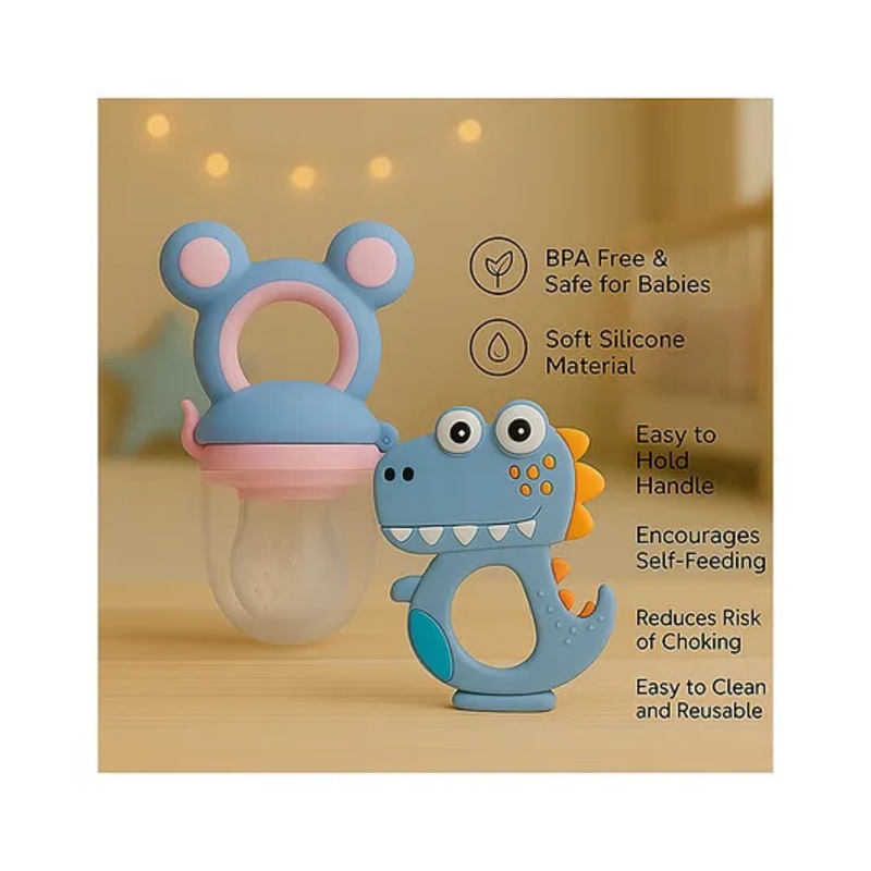 Badal Kidz Essential Combo Mickey Fruit Nibbler & BPA Free Teether – Blue & Blue