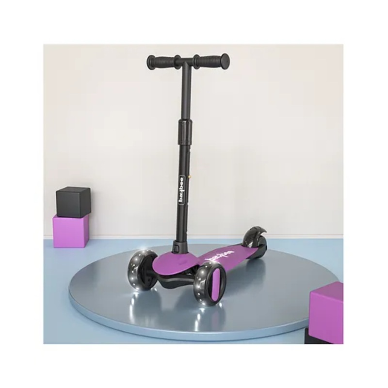BAYBEE Alpha Kick Scooter for Kids 3 Wheel Kids Scooter with 4 Height Adjustable Handle Runner Scooter with LED PU Wheels & Brake Skate Scooter for Kids – Violet
