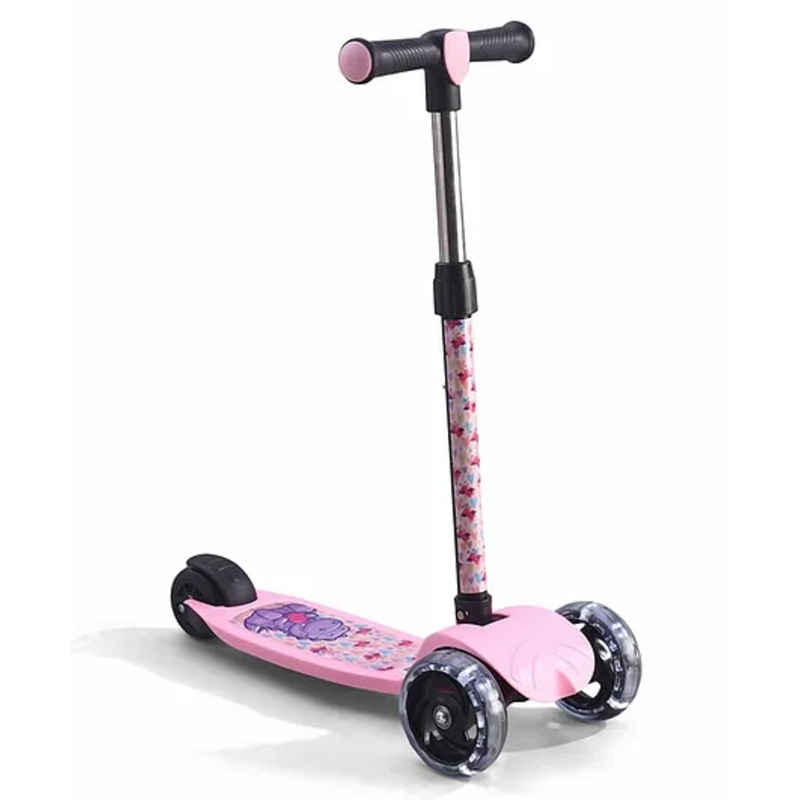 Bolt 3 Wheels Kids Scooter With Led Wheels-Purple Pink| Foldable and Portable| Lean to Steer| Stable Base| Durable Smooth Wheels| 4 Level Height Adjustment
