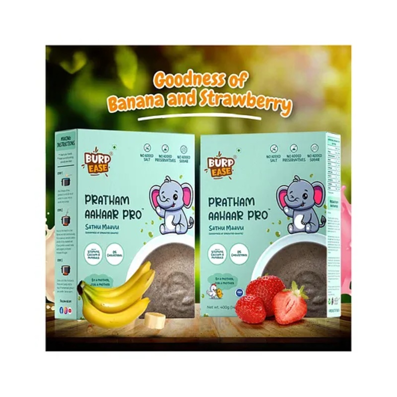 Burpease Combo Of Pratham Aahaar Pro – Strawberry + Banana Flavour – Goodness Of Strawberry & Banana – No Preservative – 400g +400g – Pack Of 2