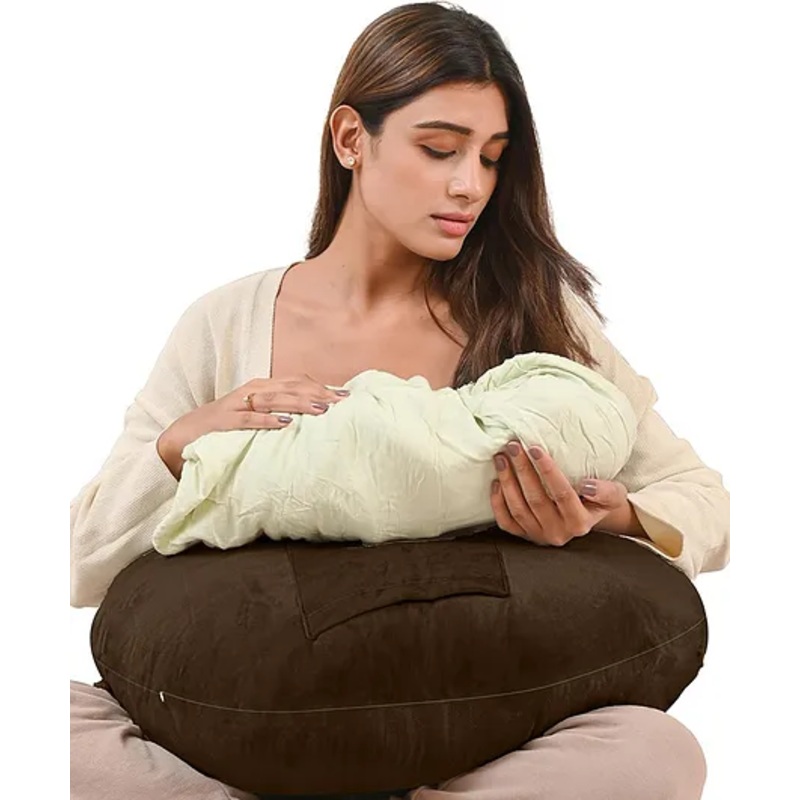 CHERILO Multipurpose 5 in 1 Baby Feeding Nursing Pillow with Adjustable Strap & Bottle Holder-  BROWN