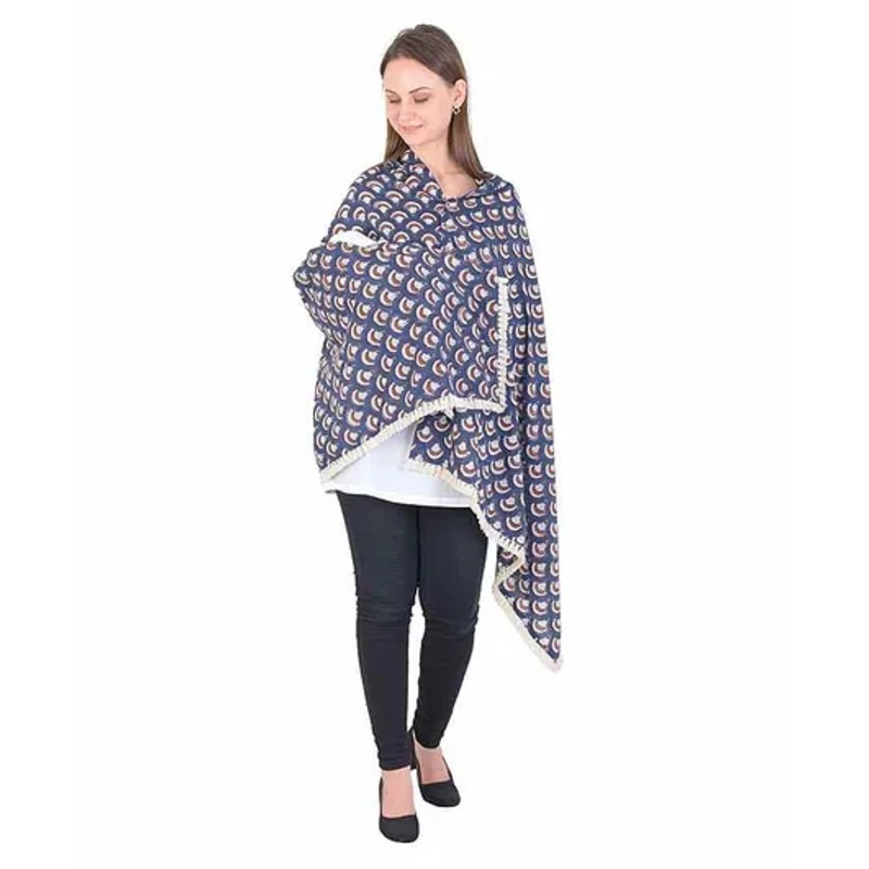 Elementary Multi Purpose Organic Cotton Nursing Cover Floral Block Print – Navy