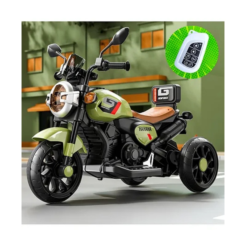 JN Creations 6V Battery Operated Ride On Yamaha RX-100 Bike for Kids with Foot Accelerator & Brake With Remote Control (GREEN)
