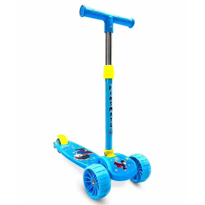 Kidsmate Cruiser Kick Scooter with Broad Wheels Without Lights, 3-Wheel Skating Scooter with 5-Level Adjustable Height and Easy Fold Design – Blue
