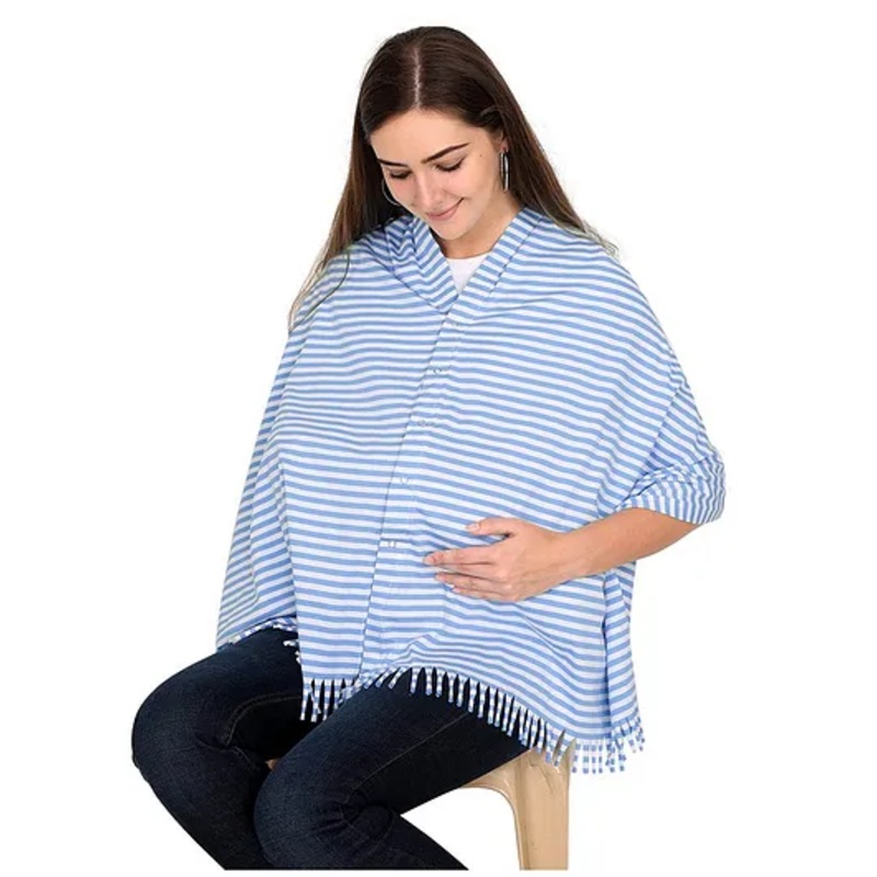 Lulamom Multi Purpose Breast Feeding Nursing Shawl With Mini Stripes – Sky Blue