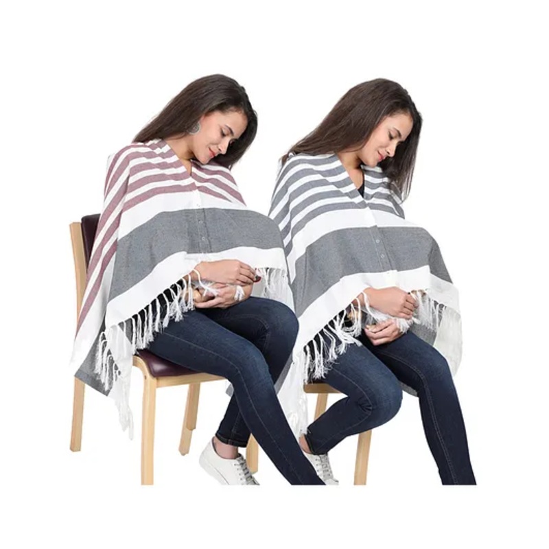 Lulamom Multi-Purpose Breast Feeding Nursing Striped Shawl – Pack of 2 (Maroon & Navy)