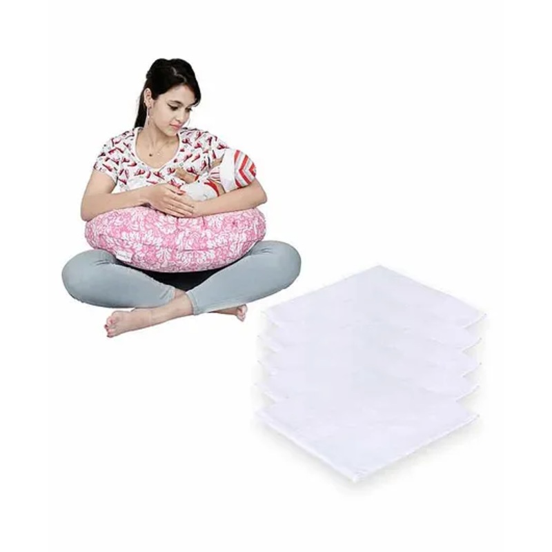 Lulamom Nursing Pillow with Cover Floral Print & Muslin Napkin – Pink White