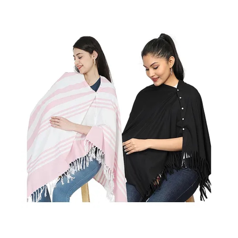 Nene Mother’s Multi g Purpose Large Size Nursing Feeding Scarf Wrap Stole Solid Pack of 2 – Pink & Black