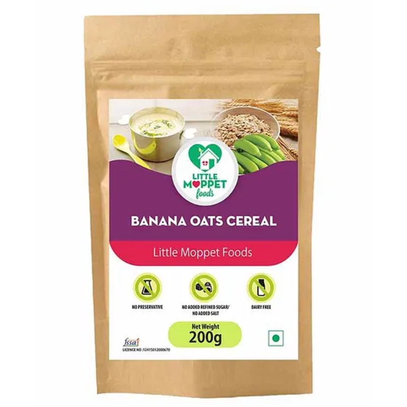 Organic Little Moppet Banana Oats Baby Cereal 200g – High Fiber, Iron & Potassium, for 6-12 Months
