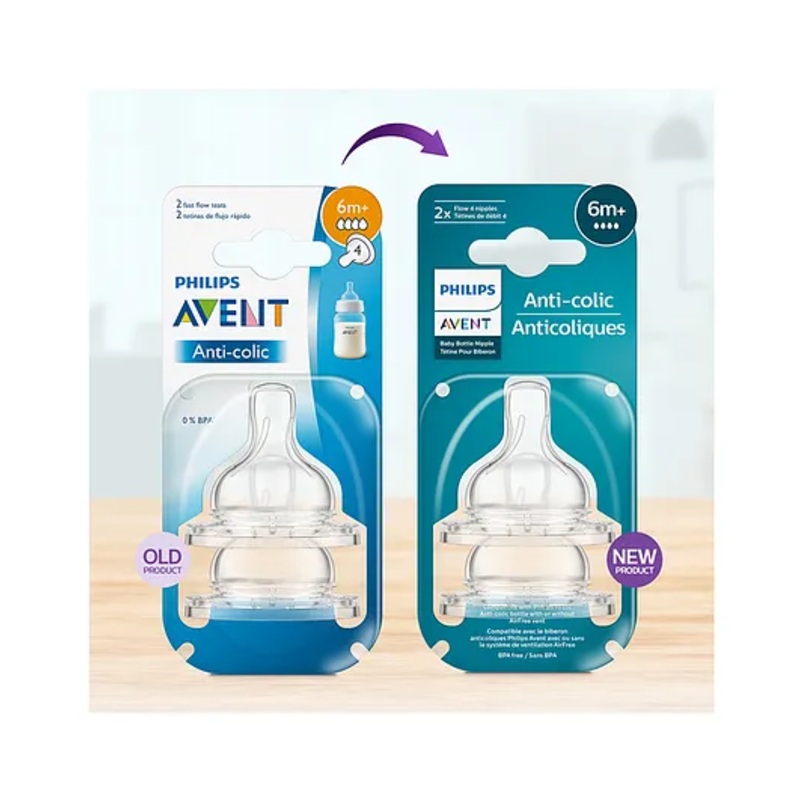 Philips Avent Classic Anti-colic 4 Holes Silicone Teat Fast Flow – Set of 2