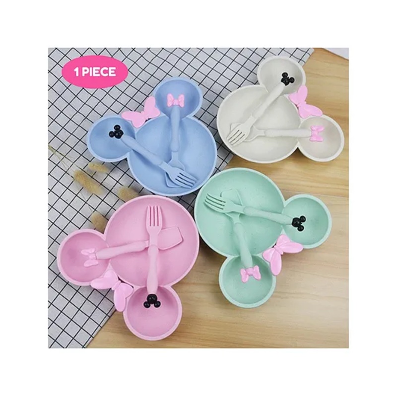 Puchku Baby Minnie Mouse Bowl Spoon Fork Set (Colour May Vary)