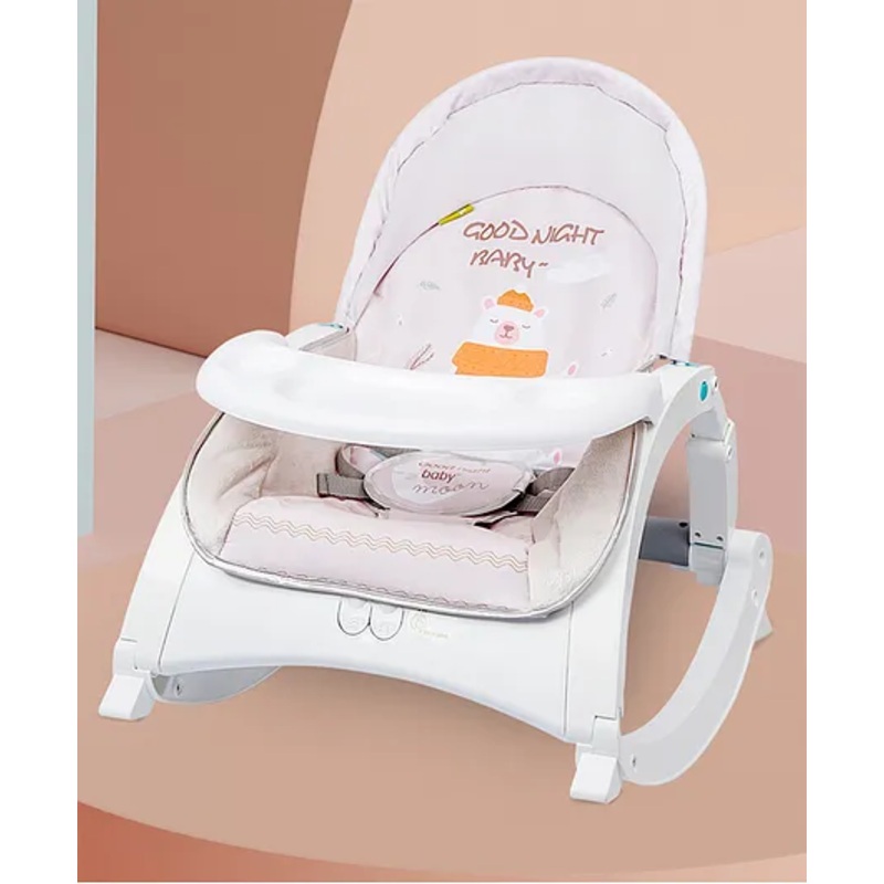 R for Rabbit Rock N Play Baby Rocker | Baby Feeding Chair with Vibration And Soothing music, Adjustable Backrest with Arc-shaped legs for Rocking Mode | 3 in 1 Functionality Detachable toy bar | 6 Months Warranty | (Cream)