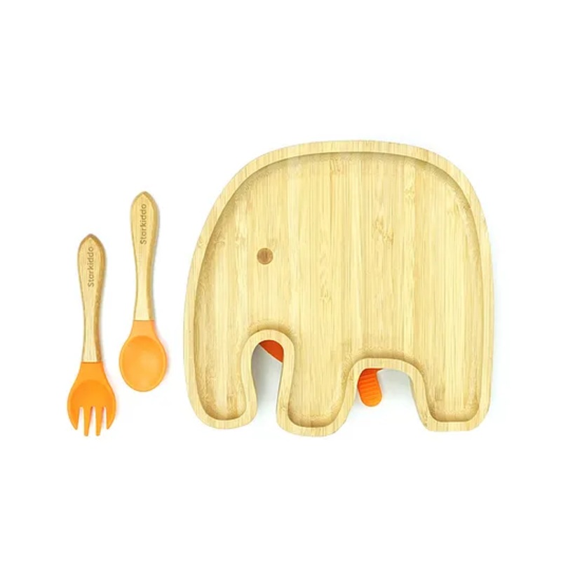 Starkiddo Jumbo Bamboo Suction Plate and Learning Weaning Set – Orange
