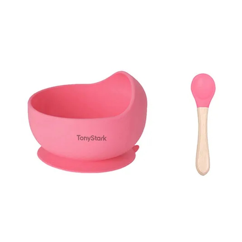 Tony Stark Silicone Bowl & Spoon for Baby Feeding, Good Suction Design for Toddler & Baby Bowl and Spoon Set, Non-Slip, BPA-Free Baby Product (Pink)