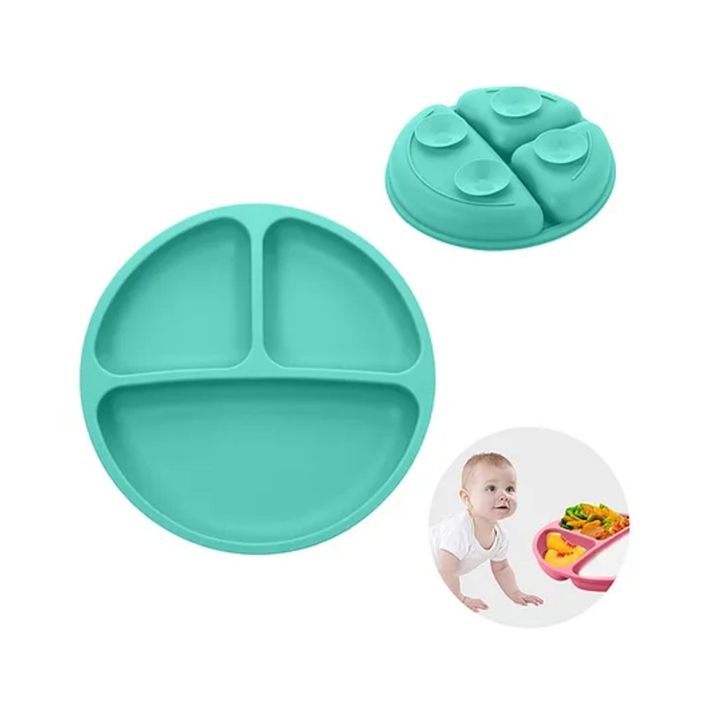 Tony Stark Silicone Suction Plates for Baby, Toddler Plate with 4 Strong Suction Cups, Silicon Plate Baby Feeding Products (Cyan)