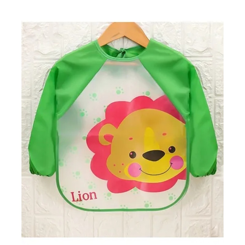 Yellow Bee Polyester Lion Print Art Smock with Adjustable Closure for Boys and White Green