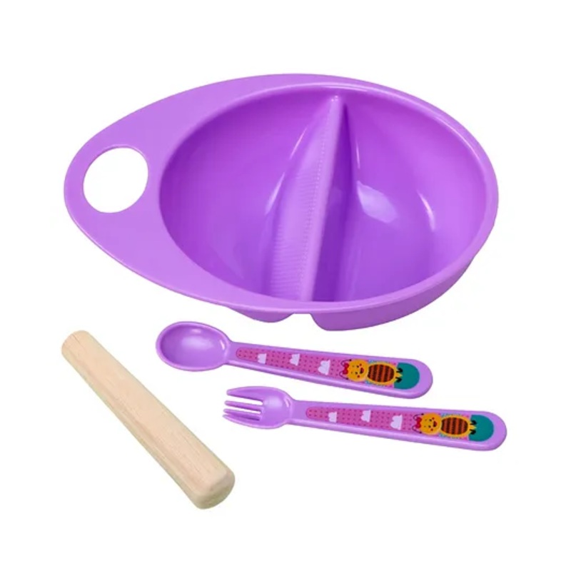 Adore Supper Hero Feeding Bowl with Spoon, Fork & Wooden Masher- Purple