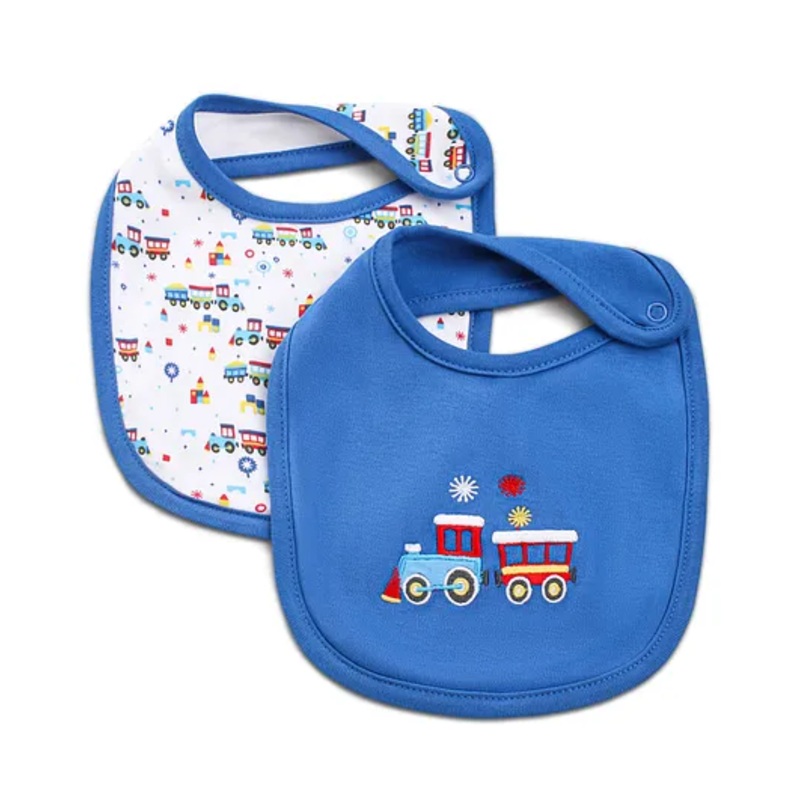Babyhug Cotton Snap Buttons Closure Bibs Train Print Pack of 2 – Navy Blue