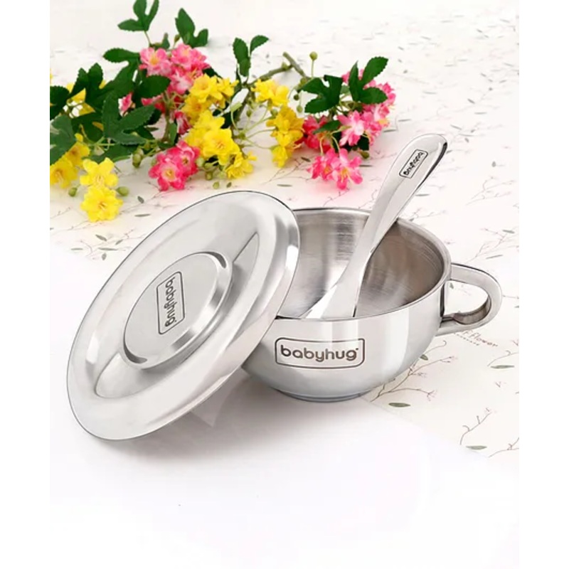 Babyhug Double Wall Stainless Steel Feeding Bowl Set with Spoon
