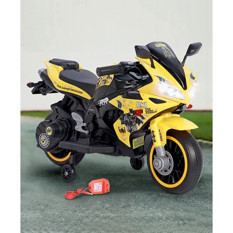 Batman R1 EV Battery Operated Ride on Bike – Yellow| Pre-loaded Music with USB & AUX| Lights| Easy to Assemble and Operate|Comfortable Seat| Toy for 12 Months to 4 Years Boys & Girls| Rechargeable