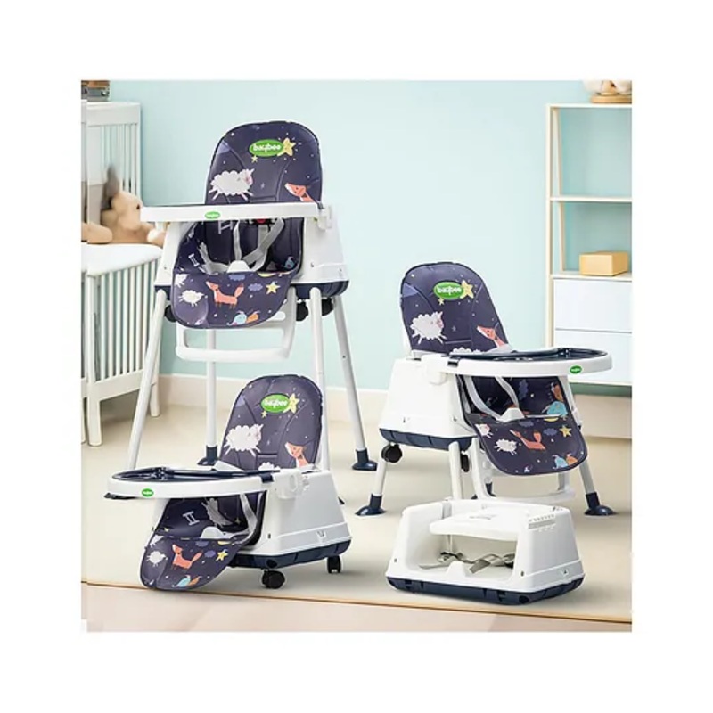 Baybee 4 in 1 Convertible High Chair for Kids | Foldable Baby Feeding Chair with Safety Harness, Adjustable Tray, Booster Seat & Recliner | Easy to Clean, Portable Dining Chair (Grey)