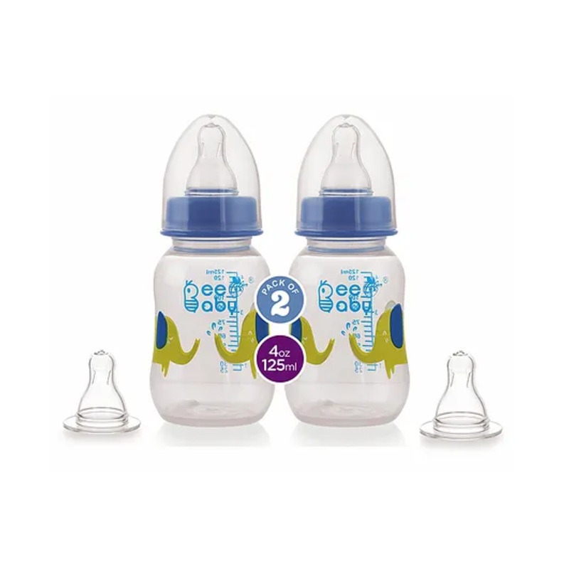 BeeBaby Easy Start Baby Feeding Bottle With 4 Anti Colic Gentle Touch Nipples Pack of 2 Blue – 125 ml Each