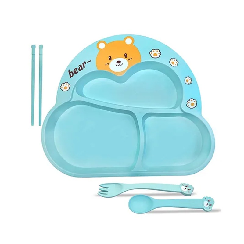 Bunie Bear Design Bamboo Fibre Dinnerware Set for Kids  Sea Green
