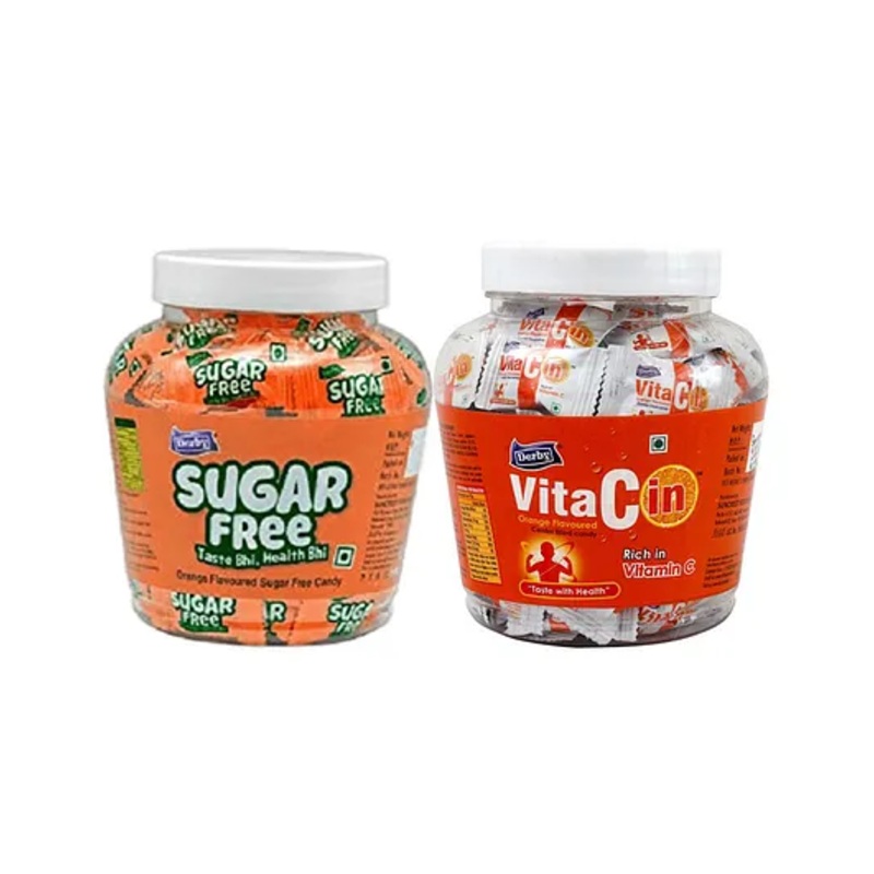 Derby Sugar Free Orange Candy Approx 115pcs 330gms and Vitacin Poly 100pcs 350gms  (Pack Of 2 )