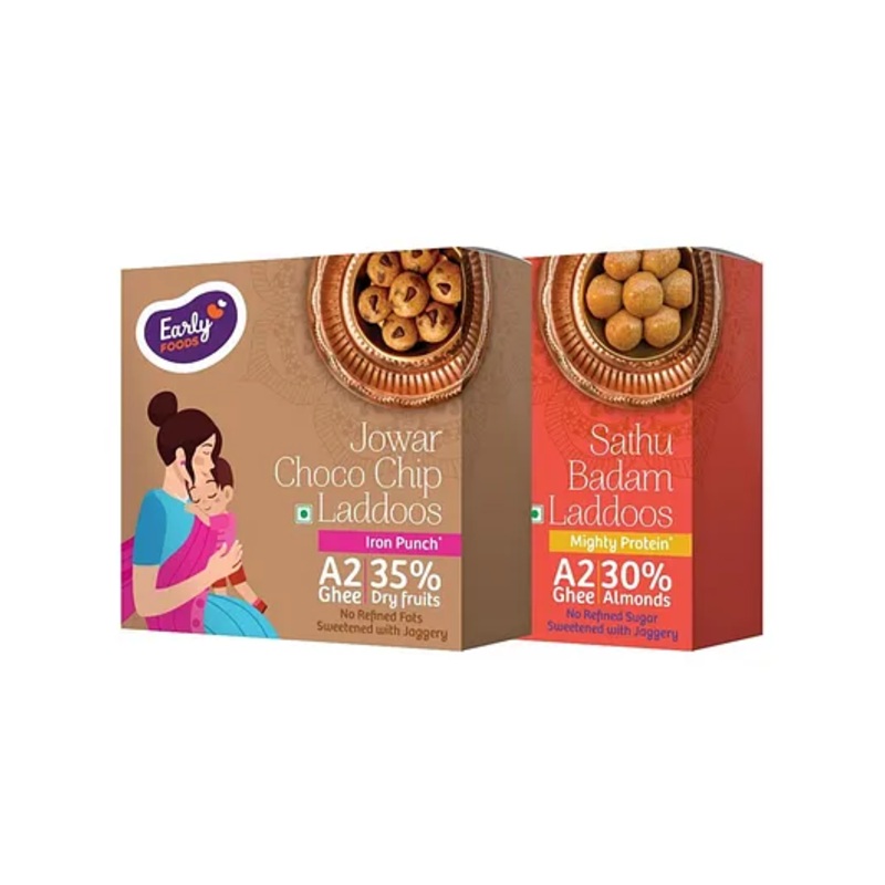 Early Foods Jowar Choco Chip & Sathu Badam Laddoos Pack of 2, 250g Each