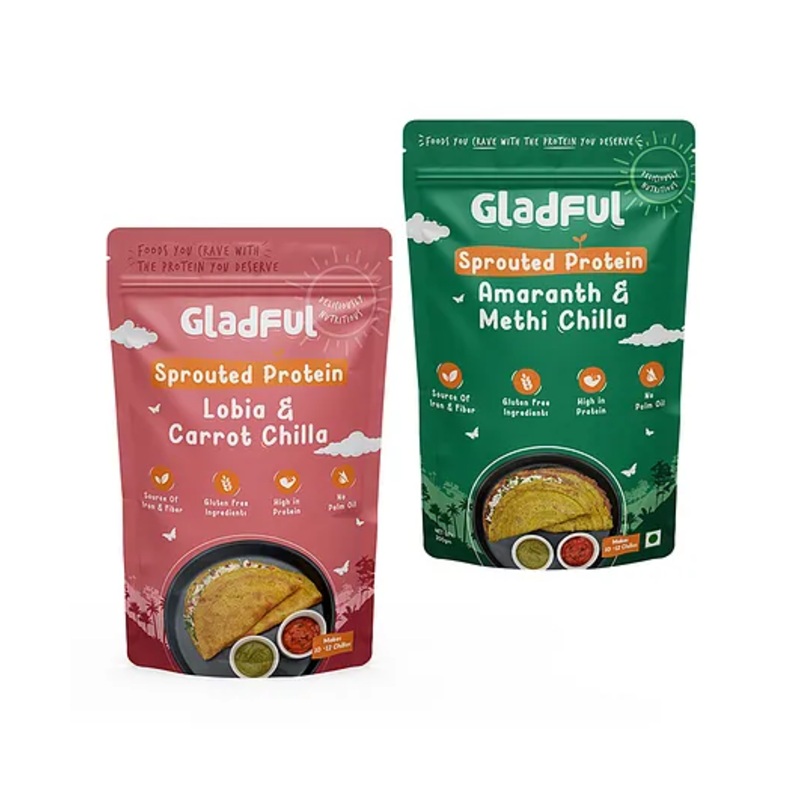 Gladful Carrot & Methi Protein Sprouted lentils & millets Instant Cheela Dosa Mix Pack of 2 – 200 g Each