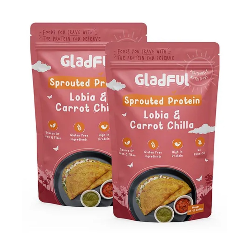 Gladful Carrot Protein Sprouted lentils & millets Instant Chilla Dosa Mix Pack of 2 – 200 g Each