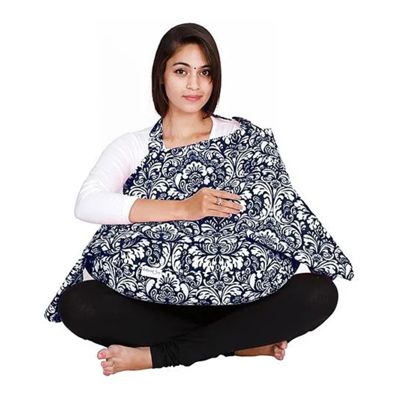 Lulamom Printed Nursing Cover & Feeding Pillow Combo – Blue