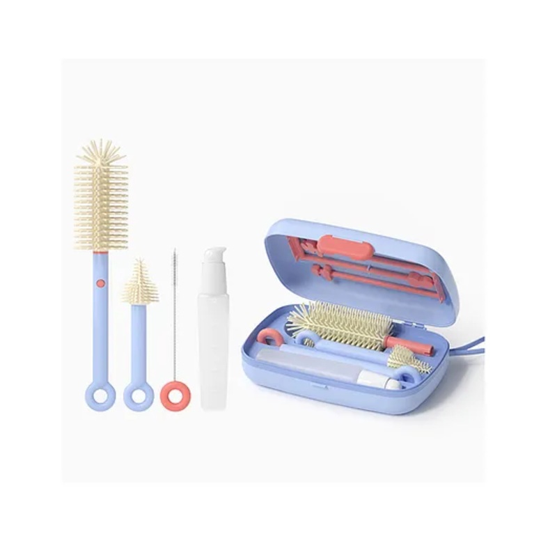 Multipurpose Bottle & Nipple Cleaning Brush Set Along With Bottle Drying Rack – Blue