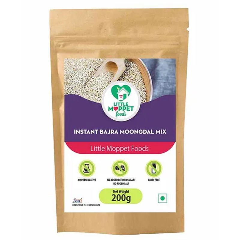 Organic Little Moppet Instant Bajra Moongdal Baby Powder – Protein & Fiber-Rich Meal for 6-12M – 200g
