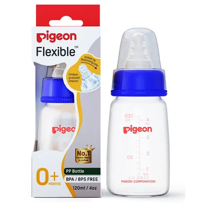 Pigeon Peristaltic Feeding Bottle Nipple Size Small Blue – 120 ml